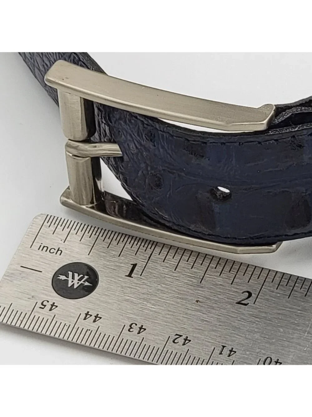 Vtg Giorgio Brutini Genuine Navy Blue Leather Belt With Embossed Texture & Silve